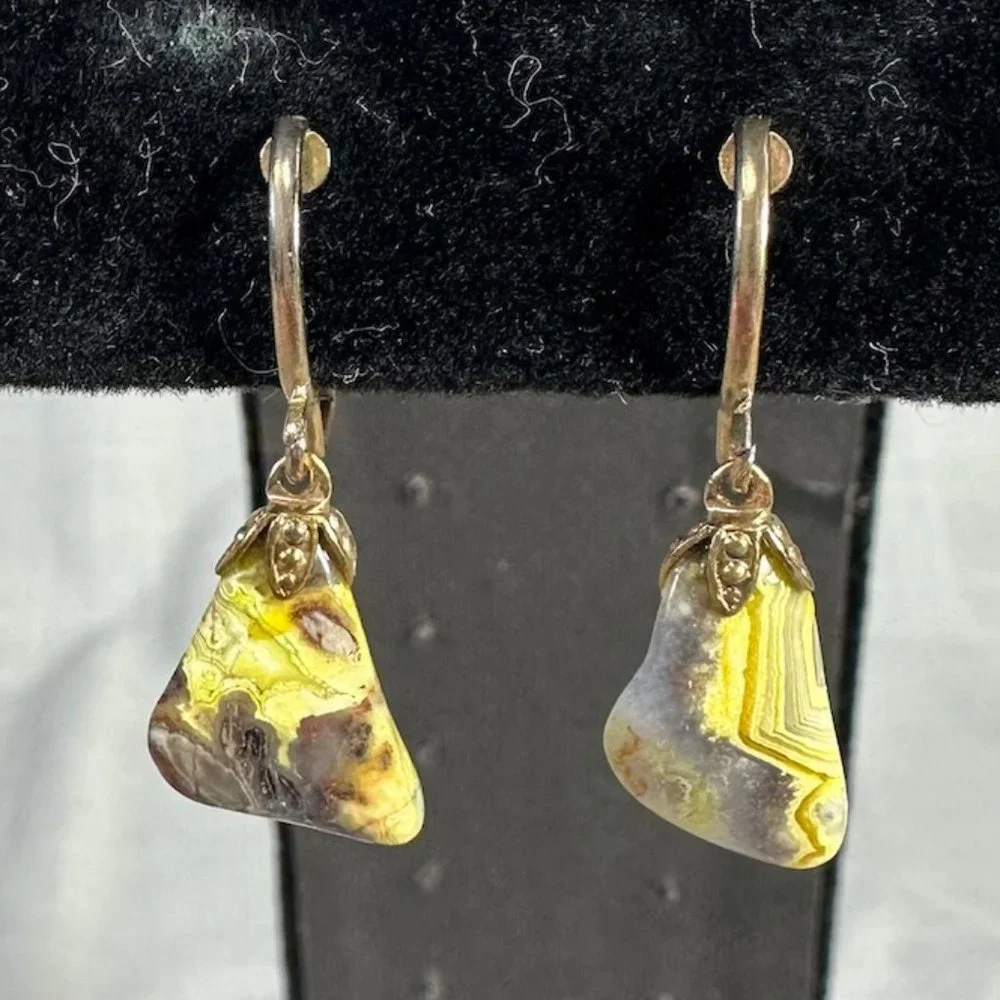 Vintage Bumblebee Jasper Clip On Earrings - Picture 1 of 13